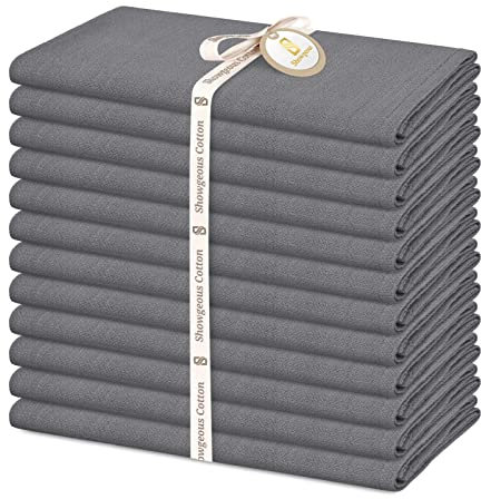 Showgeous 12 Stück Leinen-Baumwoll Servietten 40x40cm - Waschbare Stoffservietten für Hochzeit und Dinner Party (Grau)