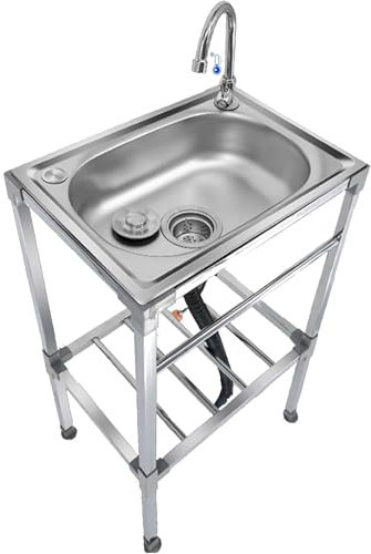 Évier en acier inoxydable Lavabo multifonction pour Intérieur Extérieur,Évier de Cuisine Inox Autoportant avec Robinet Evier 1 Bac pour garage/buanderie/Jardin/camping,Facile À Nettoyer