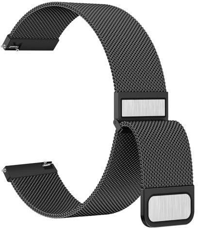 Amzpas Edelstahl Mesh Uhrenarmband 22mm 20mm Metall Ersatz Armband Magnetverschluss Smartwatch Schnellverschluss Watch Uhren Ersatzband für Damen Herren(22mm,Schwarz)
