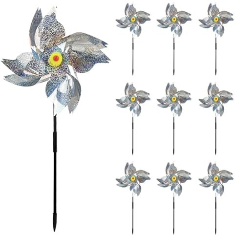 JASFLY Lot de 10 moulins à Vent pour Jardin, Balcon, répulsif Anti-Oiseaux, réfléchissant, pour décoration de Jardin, Jardin, verger, Cour