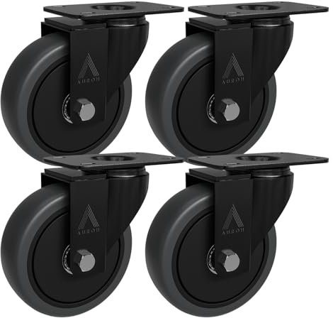 Auroh 4x Castor Wheels 100mm - 600KG Heavy Duty Large Polypropylene Swivel Furniture Caster - Set of 4 Grey Wheels Low Noise Castors for Furniture (Set of 4 without Brakes)