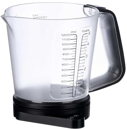 Bilancia Digitale da Cucina 1200ml con Misurino Integrato 5Kg, Caraffa Graduata Elettronica in Plastica con Display LCD, per Liquidi e Solidi, Utensile da Cucina Preciso e Multifunzionale