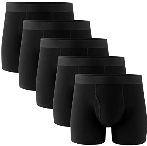 POPKOK Mens Big and Tall Underwear Cotton Boxer Briefs with Fly 5 Pack