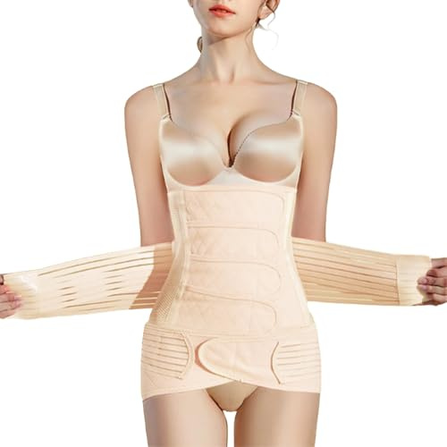 AnTester Postpartum Belly Support Recovery Belly/Waist/Pelvis Belt Shapewear Slimming Girdle, Beige for Posture Correction (Large)