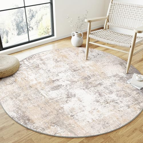 HUGEAR Alfombra Redonda 150cm Beige Gris Abstracta