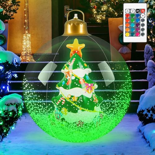 Starnearby Palla di Natale Gigante Gonfiabile 60 cm, Palle di Natale Grandi Luminose, Palla Natalizia Gonfiabile in PVC Impermeabile con Telecomando, Decorazione per Feste Cortile (Albero di Natale)