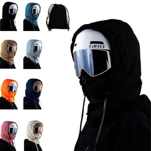 Couvre-chef de ski balclava imperméable doublé de polaire avec capuche, couvre-casque de ski chaud d’hiver avec cordon de serrage, Noir , Taille unique