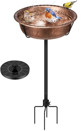 VIVOHOME Baño para Pájaros con Fuente Solar, Base 4 Puntas, Bronce