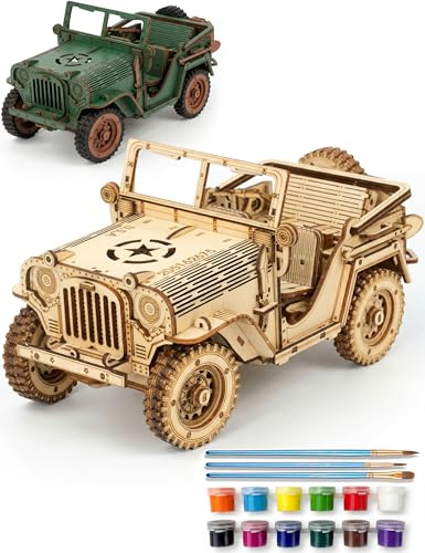 BOOZUU Rompecabezas de madera 3D para adultos, kit de modelo de coche mecánico de vehículo todoterreno 1:18, rompecabezas de madera de pintura de bricolaje, juego de manualidades de montaje creativo