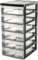 Iris Ohyama Kunststoff-Schubladenbox mit Rollen, 6 flachen Schubladen, Schwarz, Griffe zum Ziehen, Für Schlafzimmer, Bad, Schule & Büro, BPA-frei, Schubladenschrank, Rollcontainer, A4 Drawer, DC-360