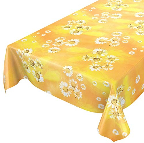 ANRO Wachstuchtischdecke Wachstuch Wachstischdecke Tischdecke Kamille Gelb Blumen Sonne 160x140cm abwaschbar wasserabweisend Gartentischdecke Meterware pflegeleicht Lotuseffekt