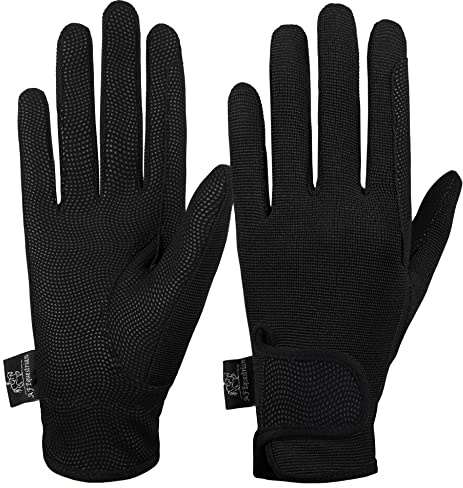 AFE Guanti da equitazione da donna, in pelle sintetica, tessuto elasticizzato nero, rosa, viola, lilla (nero, L)