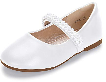 Hehainom Toddler Little Kid Girls Dress Shoes Mary Jane Ballet Ballerina Flats Wedding with Pearls Strap