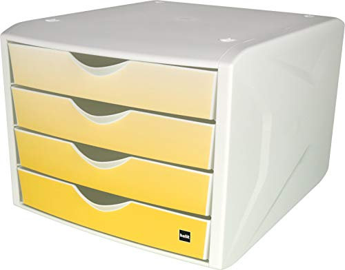 Helit H6129517 - Schubladenbox „the chameleon“ simple yellow, 4 Schubladen, für Format DIN A4, gelb, 1 Stück
