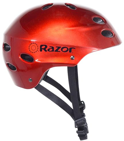 Razor V-12 Child Multi-Sport Helmet with Adjustable Strap and Foam Padding - Meets CPSC Standards - Lightweight Kid’s Bike Helmet for ‎Cycling & Skateboarding - Lucid Red - 21.5in to 22.5in