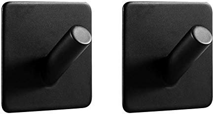LJLink Crochet mural pour serviette Sans percer, SUS304 Acier inoxydable Autoadhésif Salle de bain et cuisine Porte-serviettes, 2 pcs. Crochet adhésif Noir