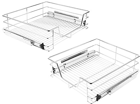 MINGYI Lot de 2 DIY Tiroir Coulissant Cuisine, Tiroir Télescopique de Rangement, Panier de Rangement Coulissant, Panier Coulissant avec Rails Complète, pour Largeur de l'armoire 50 cm