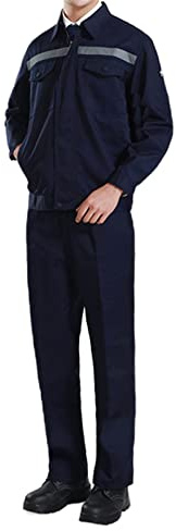 Momooda Unisex Stain Wrinkle Resistant Top Pants Set, Long Sleeve High Visibility Work Uniforms Jackets, Protective Work Insulated Trousers, Navy, XL