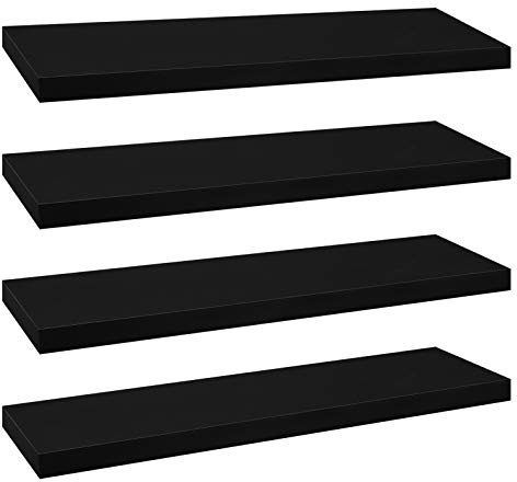 eSituro Floating Shelves, Set of 4 Large Black Wall Shelves,Simple to Install Wooden Shelf for Bedroom,Living Room,Kitchen,Display Storage Rack, Home Office Furniture Each Shelf 90x23x3.8cm