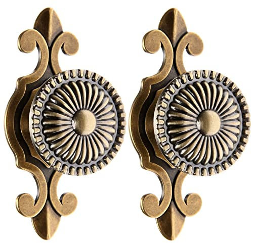 MUXSAM 2Pcs Pulls Handles Knobs for Drawer Door Kitchen,Cabinet Knobs Furniture Wardrobe Round Antique - Antique Brass