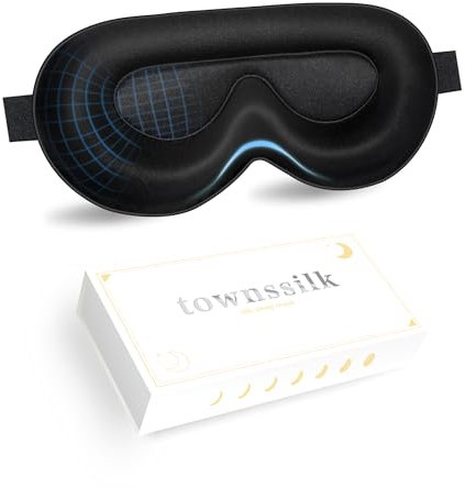 townsslik 3D sonno maschera per gli occhi,doppia faccia 19 mm seta di gelso di lusso,nessuna interferenza con le ciglia,confortevole per gli occhi,tracolla regolabile,adatto uomini,donne bambini,nero