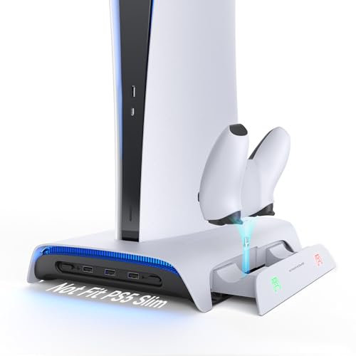 KIWIHOME Vertikale Kühler für PS5 Standfuß, Controller Ladedesign mit 2 Type-C Magnetisch Adapter für Besseres Laden und Komfort, Ständer Kompatibel mit PS5 Zubehör und Lüfter, Nicht für PS5 Slim