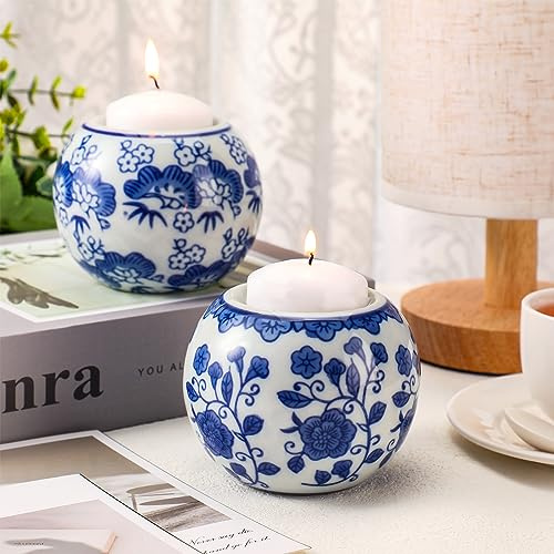 Soaoo 2 Pack Chinoiserie Votive Candle Holders Porcelain Tealight Jar