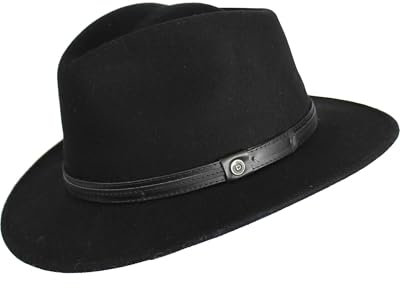 bugatti Fedora aus Wollfilz - Outdoorhut mit Lederband - Größe 55-62 Schwarz