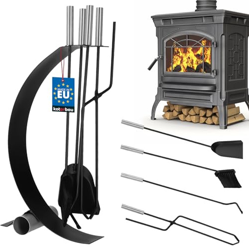 KOTARBAU® Juego de utensilios para chimenea, color negro, modernos, utensilios para horno, accesorios para chimenea, juego de cepillo, pala, alicates, atizador con asas de acero inoxidable, juego de