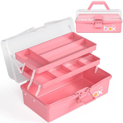 Cisivis 3 Regal Mehrzweck Aufbewahrungsbox, Bastelkoffer Aufbewahrung Kinder, Sortierbox, Organizer Box, Bastelbox, Nähkasten, Toolbox, Angelkoffer, Medizinkoffer - Rosa(30.5CM x 18CM x 15CM)