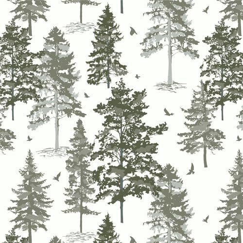 Timeet Selbstklebende Tapete Weiß Klebefolie Möbel Weiss 41x300cm Möbelfolie Selbstklebend Grün Kiefern Muster Wasserdichte Möbelaufkleber Vinyl Folie für Schlafzimmer Wohnzimmer