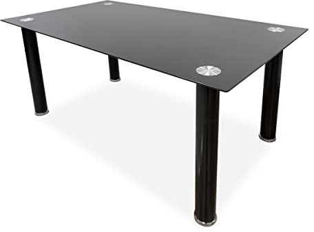 Homey - Table en Verre de Salle à Manger ou Cuisine avec Pieds Noirs modèle Döme, Pratique et Fonctionnelle. Dimensions : 140 cm (Longueur) x 80 cm (Largeur) x 74 cm (Hauteur)