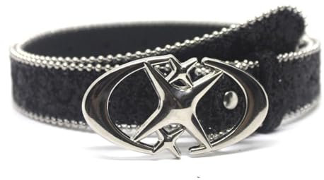 QEOTOH Punk Star Moon Belt Y2K Glitzer Strass PU Leder Taillengürtel für Damen Gothic Kleider Herren Bund Jeans, Schwarz , Einheitsgröße