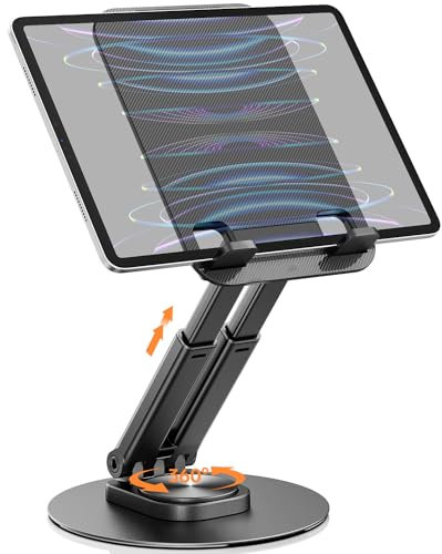 Drehbarer & Tragbarer Tablet Ständer-Klearlook Verstellbare Höhe/Winkel Faltbarer iPad Halterung Tisch für 4-13 Zoll Tablet,Aluminium Handy Tablet Halter Kompatibel iPad Pro/Mini/Air,iPhone Pro Max