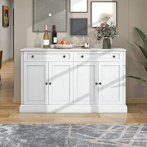 Dalred Credenza grande con 4 ante e 2 cassetti, moderno mobile buffet per sala da pranzo e soggiorno, 150 x 40 x 86 cm (bianco anticato)