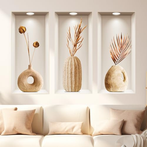GEXINKEJI 3 Stück 3D Wandsticker Vase Grüne Pflanzen Wandaufkleber 3d Wandtattoo Wohnzimmer 3D Vinyl Wandabziehbilder Selbstklebende Realistisch Wandaufkleber Aufkleber für Wohnzimmer Schlafzimmer