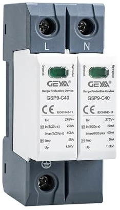 GEYA Parasurtenseur 20KA-40KA SPD Parafoudre de Maison Type de Rail Din (2P,AC275V)