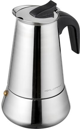 Florina Caffettiera Moka Express acciaio inox 6 tazze (300 ml) I Caffettiera per caffè espresso LINDA con manico profilato I Per tutti i tipi di piano cottura e induzione