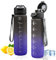 NAVTUE Trinkflasche, 1l Wasserflasche mit BPA-frei, Zeitmarkierungen, Auslaufsicher Sport trinkflasche für Fitness, Radfahren, Büro, Laufen, Fitnessstudio, Yoga (SchwarzBlau)