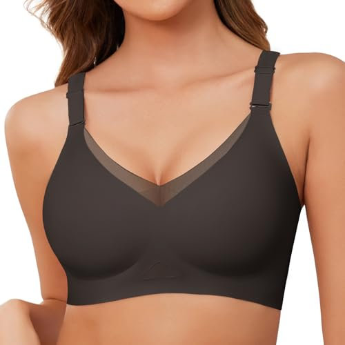 Lonya Reggiseno Senza Ferretto Donna Push Up Reggiseni Scollo a V Support Imbottito Senza Cuciture Comfy Bralette Pizzo Comodo Bra Nero,M