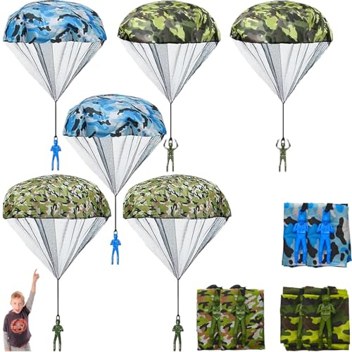 6 PCS Parachute Toys for Kids Parachute Toy Set with Army Men Parachute Men Soft Camo Paratrooper Parachute Creative Craft Ideal Throwing Play Outdoor Flying Toy for Boys and Girls Gifts