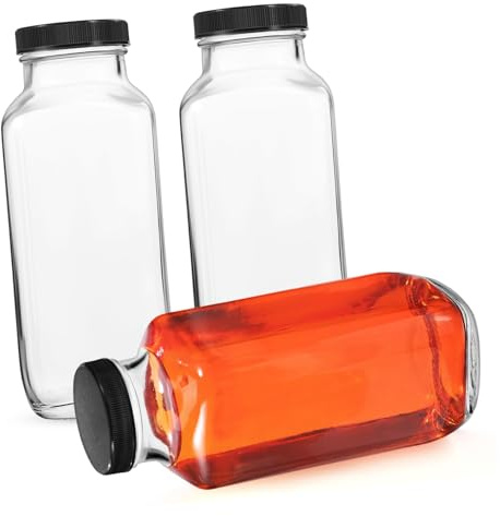 Ciieeo 3 Pezzi Bottiglie Vetro con Bottiglie per e Latte Trasparenti Ottagonali Barattoli per Bevande Fresche Riutilizzabili Facili da per Uso