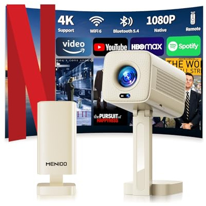 [Built-in App] Vidéoprojecteur 2026 Upgraded with WiFi 6 and Bluetooth 5.4, Mini Projecteur avec Auto Focus & Keystone Correction 90° Rotation, Projecteur Compatible with HDMI/TV Stick/Laptop-Beige