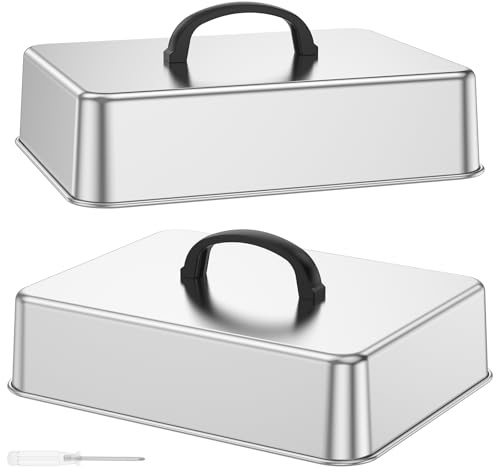 BUTORY Campana per Griglia Burger Glocke Campana in Acciaio Inox Cupola di Fusione Rettangolare Set di 2 Campana da Cucina per Griglia, Steak, Teppanyaki, Interno & Esterno 28,5x22x10,5cm
