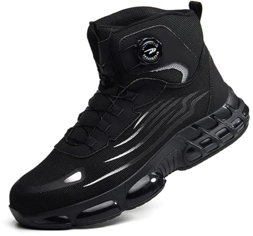 SDEQA Scarpe Antinfortunistiche Uomo Leggere Stivali di Sicurezza con Punta in Acciaio Scarpe da Lavoro Antistatiche Antiscivolo Scarponi Antinfortunistica,Nero,43 EU