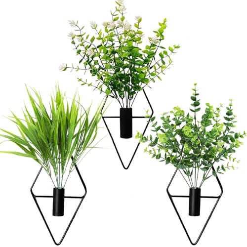 Juego de 3 plantas de pared, jarrones decorativos de pared, decoración de pared, plantas, adecuado para oficinas, jardines, fiestas, como decoración de pared y también se puede utilizar como planta de