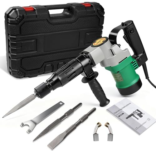 TICFOX Martillo Demoledor Eléctrico 1400W, 2 en 1 Martillo Perforador SDS-Plus 30J con mango antivibración, 2 cinceles y así como una caja de plástico para cincelar y picar hormigón