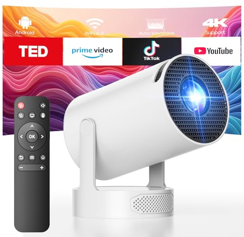 Mini Beamer mit Lautsprecher, Tragbarer Projector unterstützen 1080P 4K, Auto Keystone WiFi 6 Smart Beamer Klein, 220° Rotation Bluetooth 5.0 Video Projektor, Kurzdistanz Beamers für Heimkino Outdoor