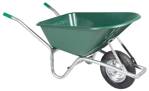 sephironlbb skottkärra grön 90 l kapacitet galvaniserad stålram med plastkar och pneumatiska däck 150 kg lastkapacitet för trädgård, byggarbetsplats, gård och transport