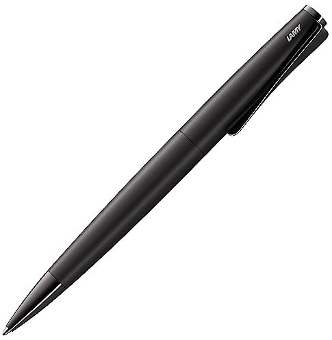 Lamy studio lx-all-black Kugelschreiber – universeller Kuli in elegantem Gehäuse aus Edelstahl – mit propellerförmigem Clip – inkl. Großraummine M 16 in Stichbreite M in schwarz